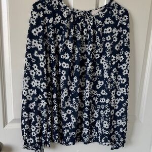 LOFT Navy and White Floral Blouse